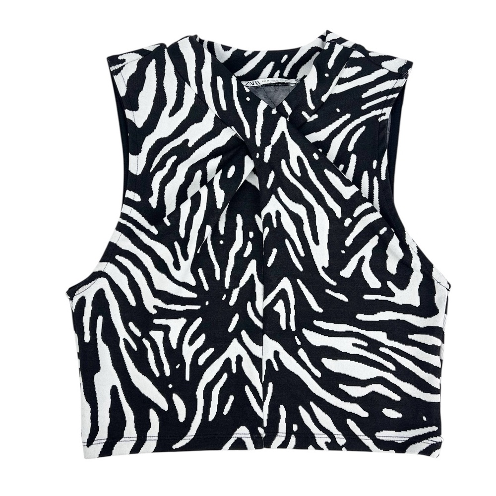 Zara Zebra Print Twist Front Sleeveless Crop Top‎ Size Medium